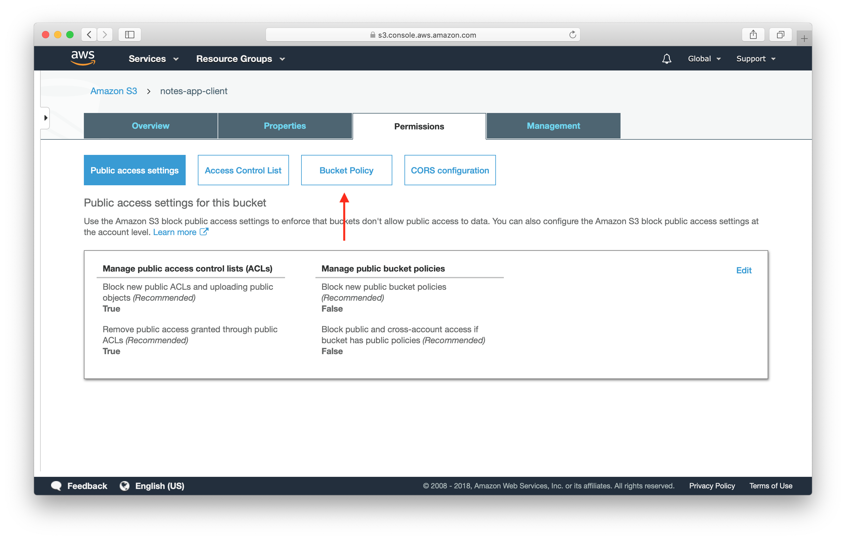 Add AWS S3 Bucket permission screenshot