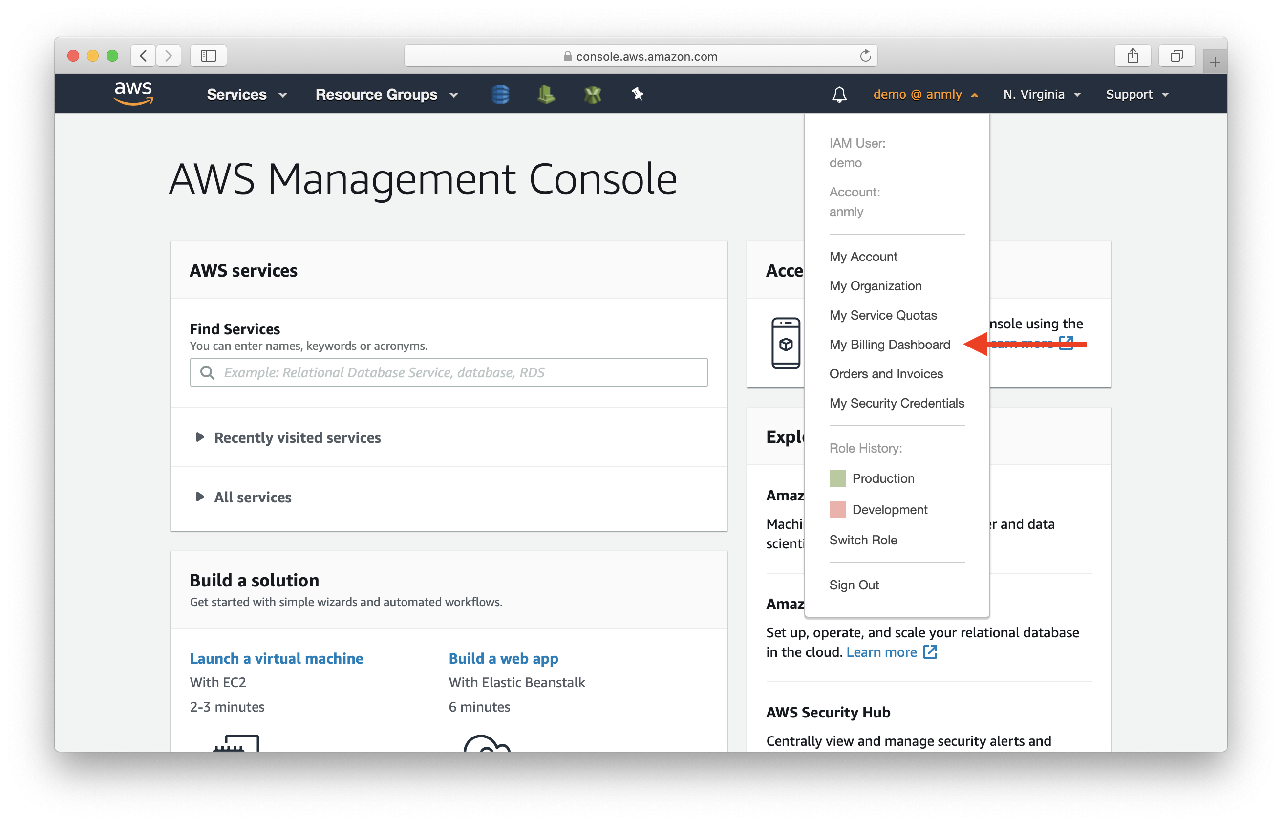 Select My Billing Dashboard