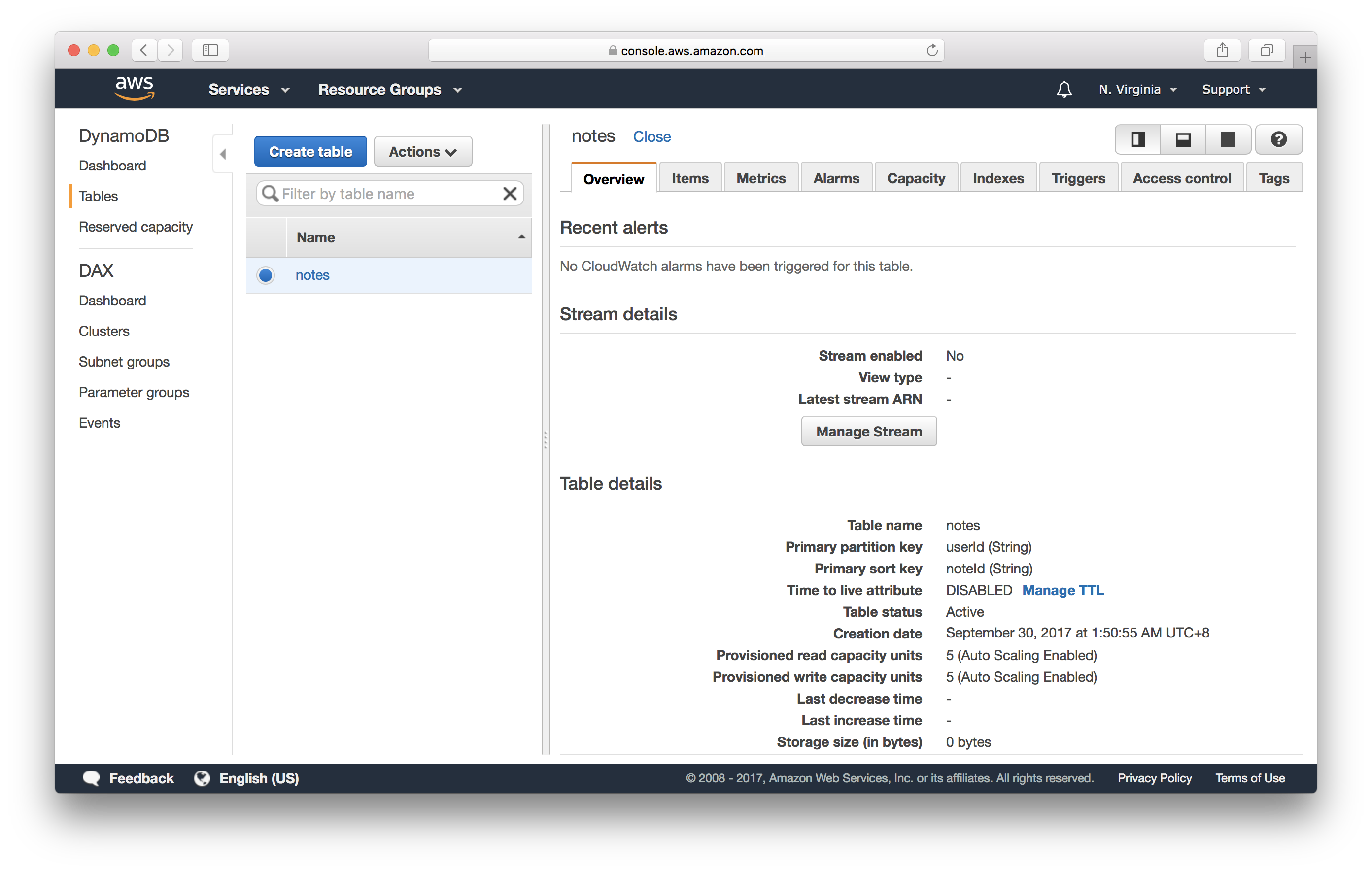 Select DynamoDB Service screenshot