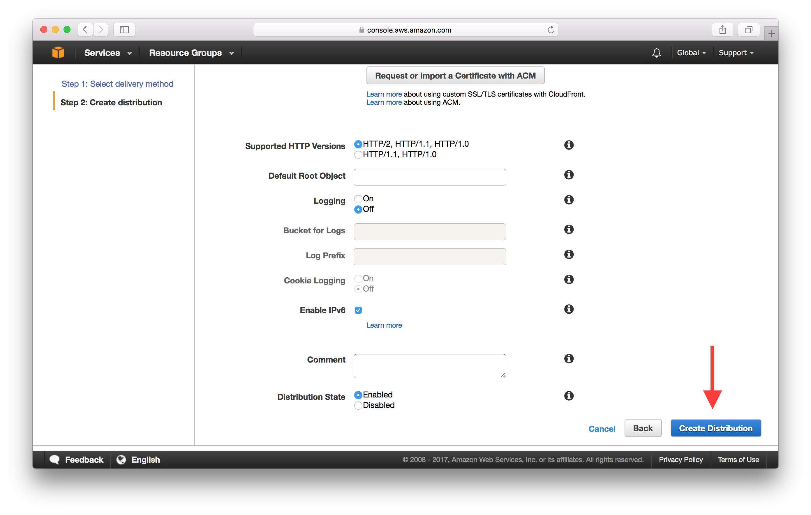 Hit create distribution screenshot