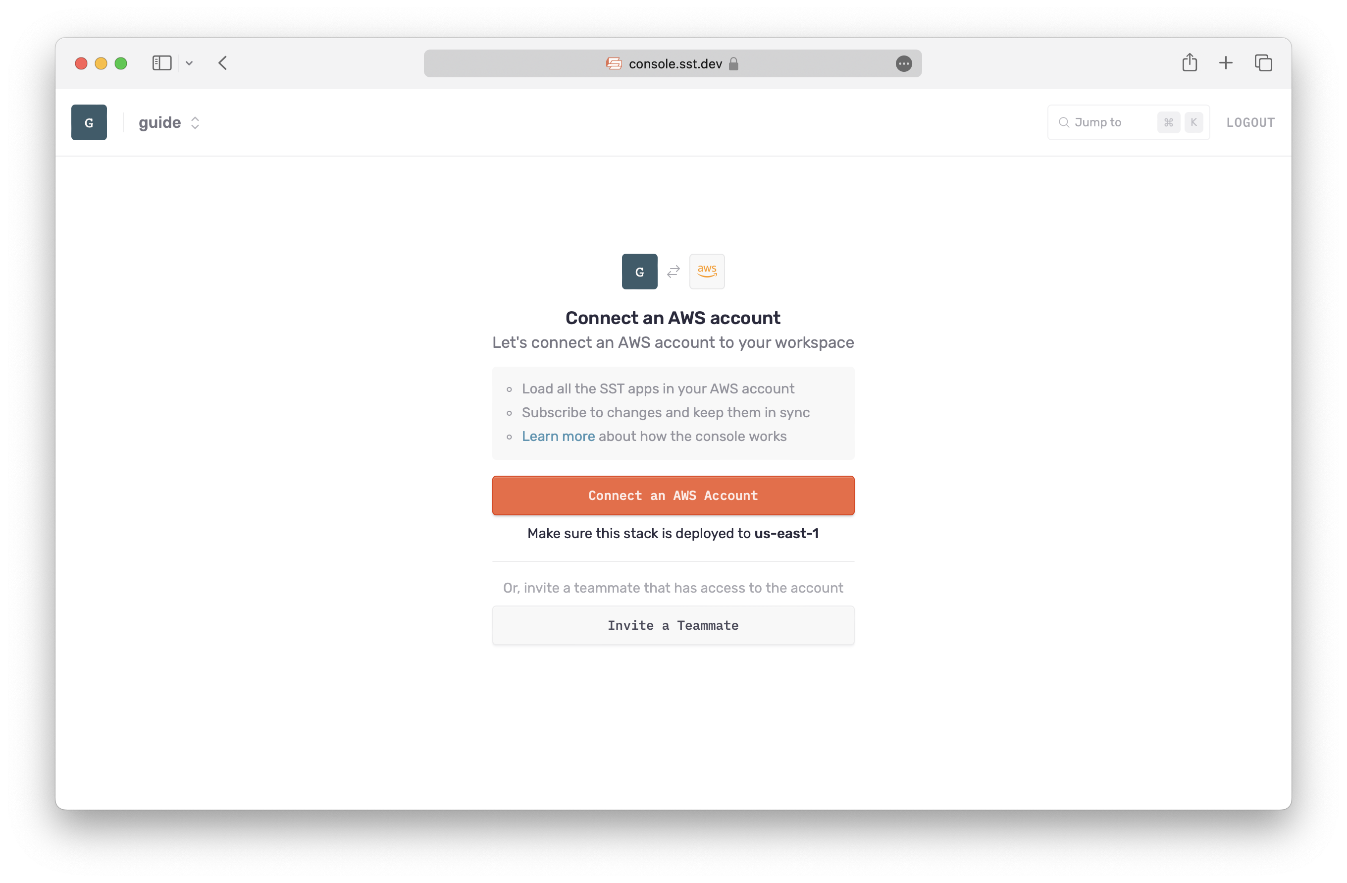 Connect AWS account in SST Console