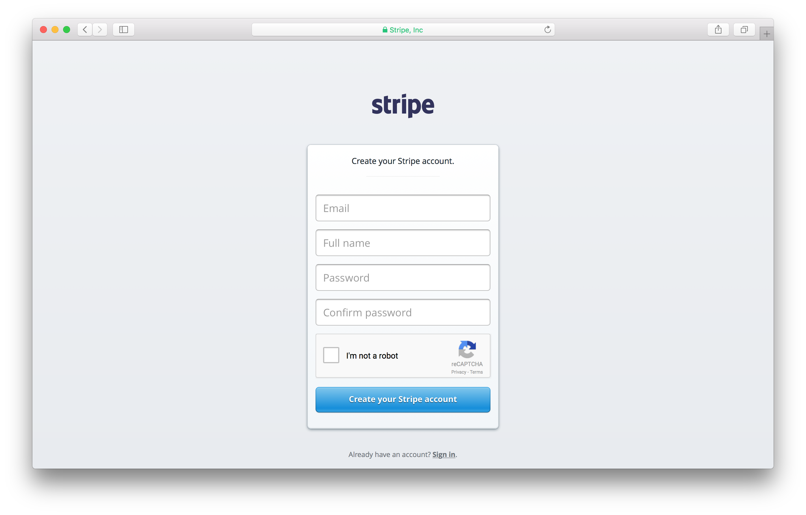 Stripe 계정 스크린 샷 만들기