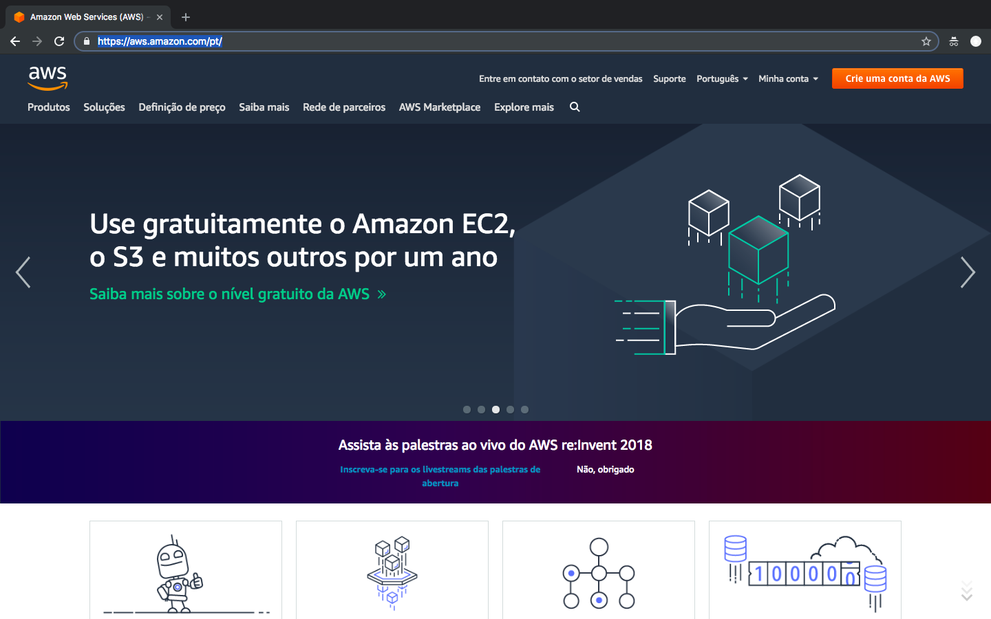 Screenshot de crie uma conta na AWS