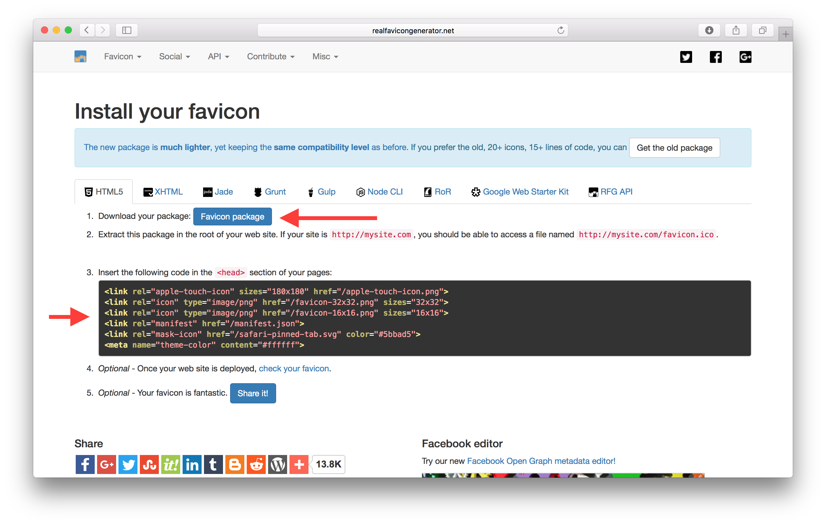 Realfavicongenerator.net completed screenshot