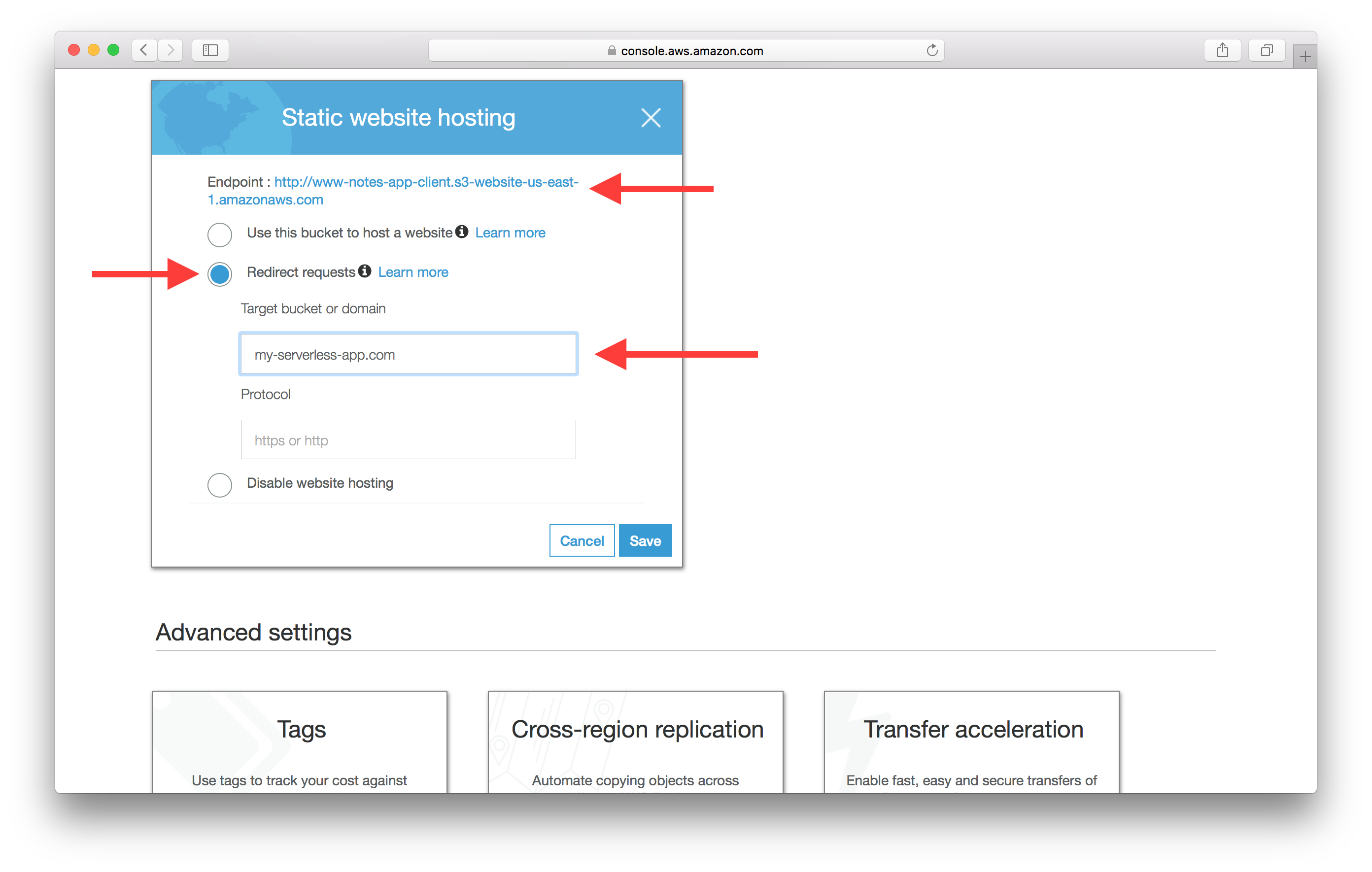 Select redirect requests screenshot